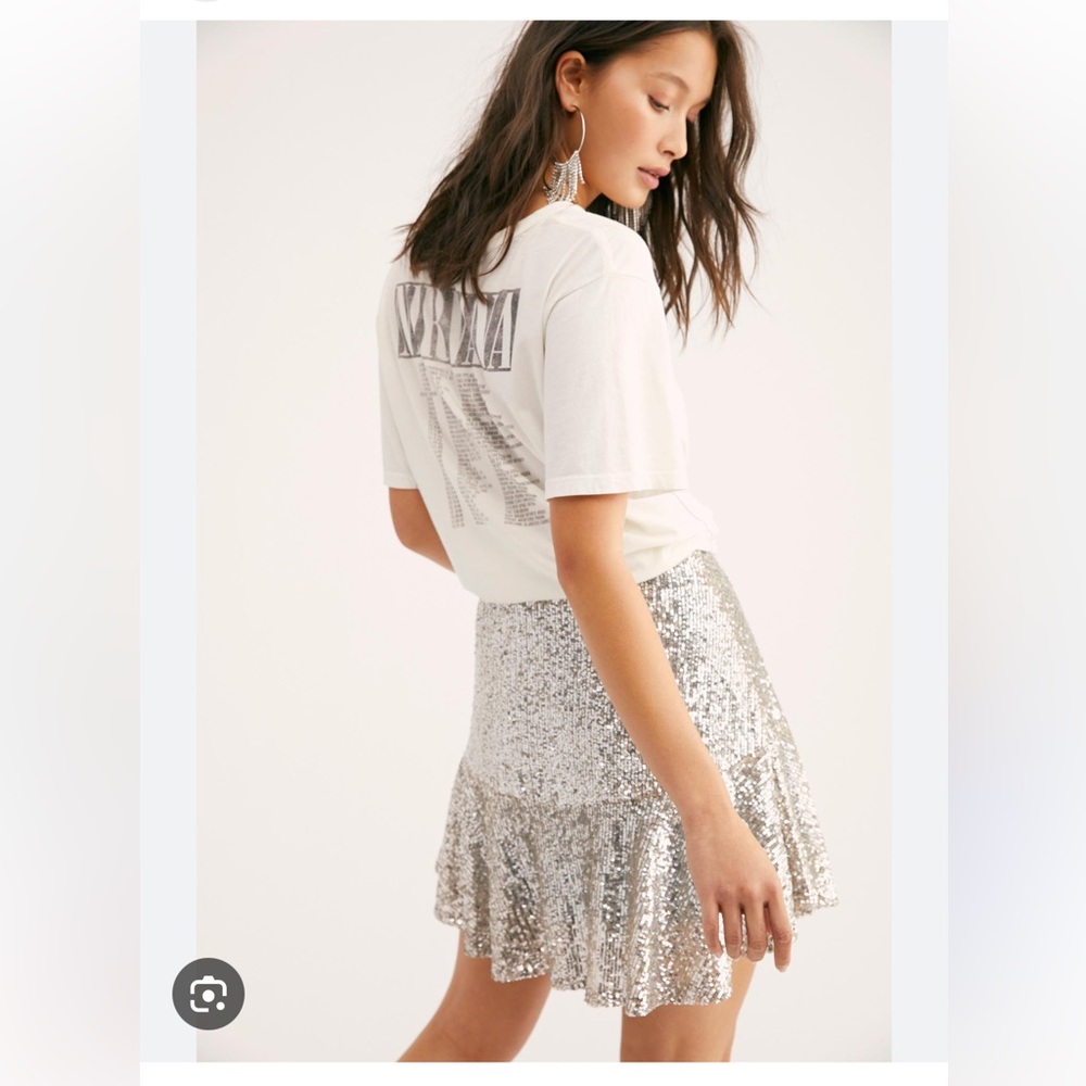 Free People Silver Sequin Mini Skirt